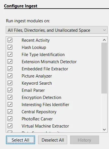 Some Ingest Modules Chose for the Evidence